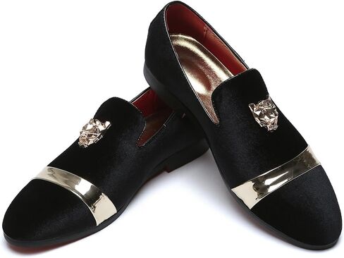 Mens Velvet Loafers Slippers with Gold Buckle Wedding Dress Shoes Slip-on Smoking Flats Black Blue Red in Saudi Arabia