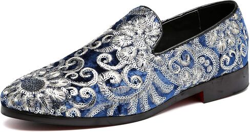 Santimon Mens Loafers Velvet Sequins Embroidered Smoking Slippers Dress Shoes Wedding Moccasins Slip-on Flats in Saudi Arabia