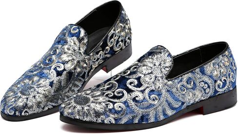 Santimon Mens Loafers Velvet Sequins Embroidered Smoking Slippers Dress Shoes Wedding Moccasins Slip-on Flats in Saudi Arabia