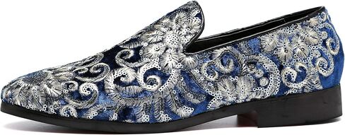 Santimon Mens Loafers Velvet Sequins Embroidered Smoking Slippers Dress Shoes Wedding Moccasins Slip-on Flats in Saudi Arabia