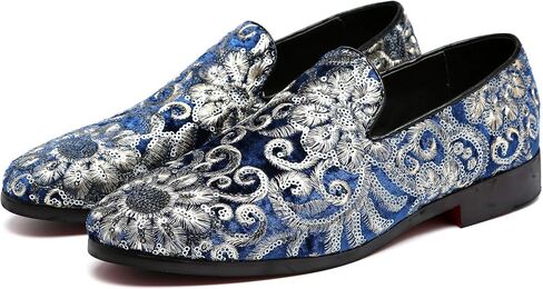 Santimon Mens Loafers Velvet Sequins Embroidered Smoking Slippers Dress Shoes Wedding Moccasins Slip-on Flats in Saudi Arabia