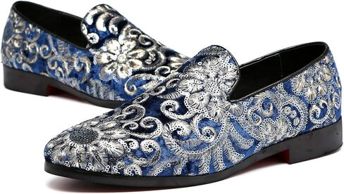 Santimon Mens Loafers Velvet Sequins Embroidered Smoking Slippers Dress Shoes Wedding Moccasins Slip-on Flats in Saudi Arabia