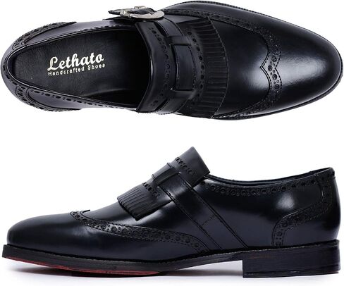 حذاء Lethato الرجالي Wingtip Brogue Kiltie Monk Strap Loafer Dress in Kuwait