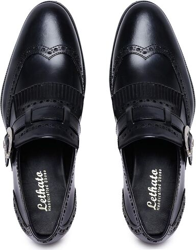 حذاء Lethato الرجالي Wingtip Brogue Kiltie Monk Strap Loafer Dress in Kuwait