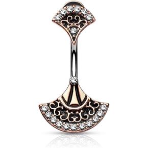 Double Jeweled Tribal Fan Surgical Steel Belly Button Navel Ring in Saudi Arabia
