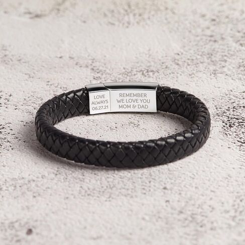 RUGGEDGIFTS Personalized Fingerprint Bracelet, Leather Memorial Bracelet, Thumbprint Jewelry, Sympathy Gifts for Him, Engraved Men Bracelet, Christmas Gifts for Men Boyfriend Husband in Saudi Arabia