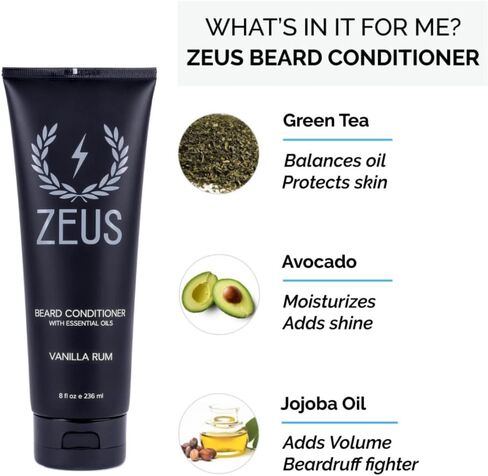 ZEUS Beard Wash & Beard Conditioner Set with Green Tea for Men, Soften, Hydrates & Moisturizes - MADE IN USA (Sandalwood) in Kuwait