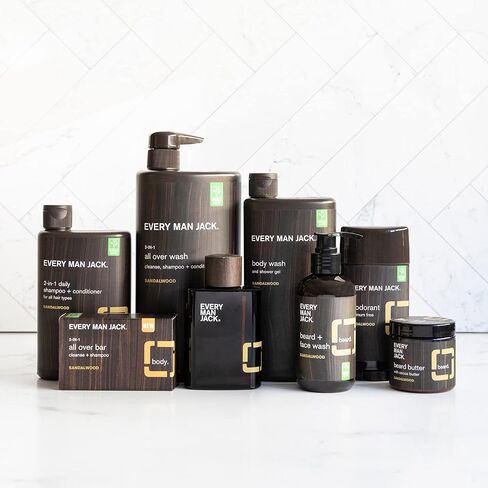 بلسم اللحية + الشعر من إيفري مان جاك - عطر خشب الصندل الخفيف - يرطب وينعم ويقوي لحيتك - مشتق طبيعيًا من زبدة الشيا وزبدة الكاكاو - عبوة مزدوجة 199.8 مل in Kuwait