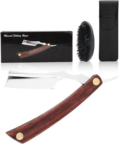 peinat Straight Razor, Natural Wood Straight Razors for Men, Stainless Steel Straight Razor kit Sharp Vintage Straight Edge Razor Manual Straight Razor Blades(With Beard Brush) in Saudi Arabia