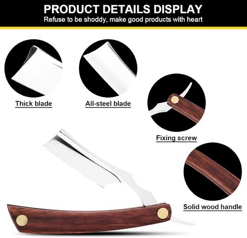 peinat Straight Razor, Natural Wood Straight Razors for Men, Stainless Steel Straight Razor kit Sharp Vintage Straight Edge Razor Manual Straight Razor Blades(With Beard Brush) in Saudi Arabia