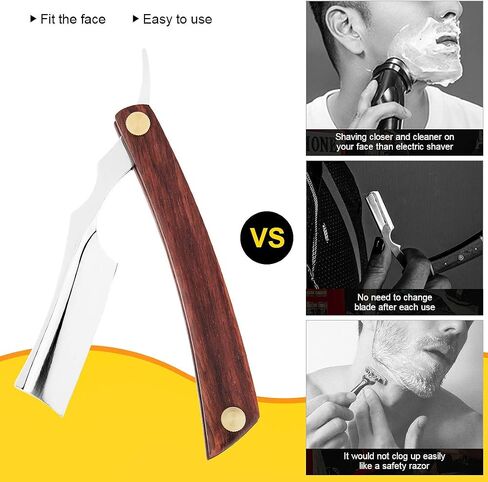peinat Straight Razor, Natural Wood Straight Razors for Men, Stainless Steel Straight Razor kit Sharp Vintage Straight Edge Razor Manual Straight Razor Blades(With Beard Brush) in Saudi Arabia