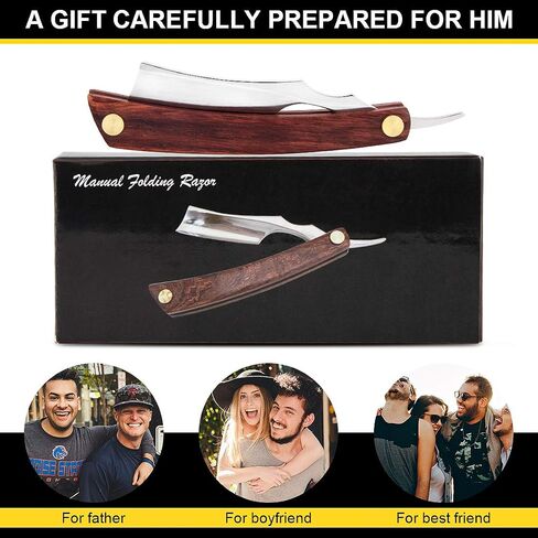 peinat Straight Razor, Natural Wood Straight Razors for Men, Stainless Steel Straight Razor kit Sharp Vintage Straight Edge Razor Manual Straight Razor Blades(With Beard Brush) in Saudi Arabia