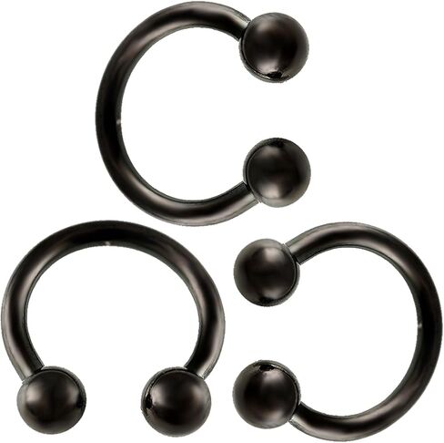14g 14 gauge 3/8 Black surgical steel circular barbell eyebrow bar lip tragus horseshoe ring lot BETN Jewelry Piercing 3pcs in Saudi Arabia