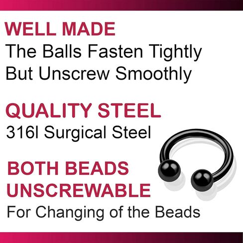 14g 14 gauge 3/8 Black surgical steel circular barbell eyebrow bar lip tragus horseshoe ring lot BETN Jewelry Piercing 3pcs in Saudi Arabia