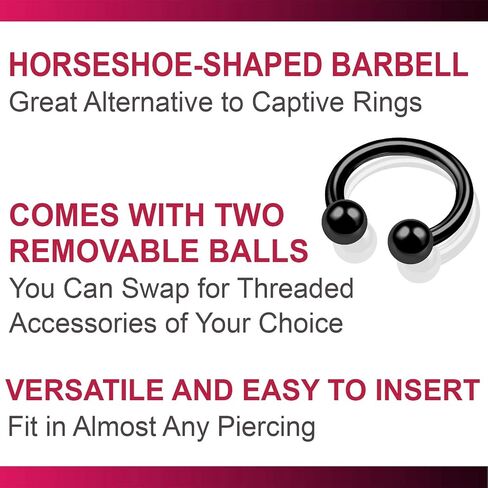 14g 14 gauge 3/8 Black surgical steel circular barbell eyebrow bar lip tragus horseshoe ring lot BETN Jewelry Piercing 3pcs in Saudi Arabia