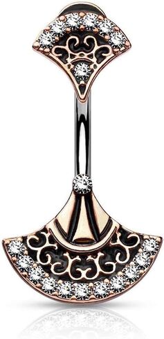 Double Jeweled Tribal Fan Surgical Steel Belly Button Navel Ring in Saudi Arabia