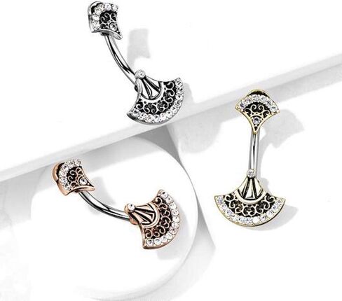 Double Jeweled Tribal Fan Surgical Steel Belly Button Navel Ring in Saudi Arabia