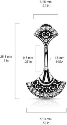 Double Jeweled Tribal Fan Surgical Steel Belly Button Navel Ring in Saudi Arabia