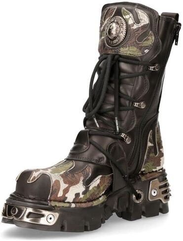 NEW ROCK Boots 591 Flame Metallic Leather Men's Goth Punk Biker Fashion in Kuwait