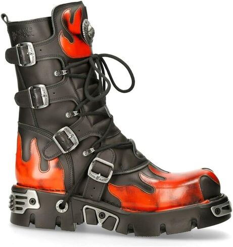 NEW ROCK Boots 591 Flame Metallic Leather Men's Goth Punk Biker Fashion in Kuwait