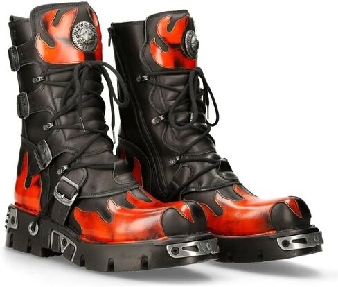 NEW ROCK Boots 591 Flame Metallic Leather Men's Goth Punk Biker Fashion in Kuwait