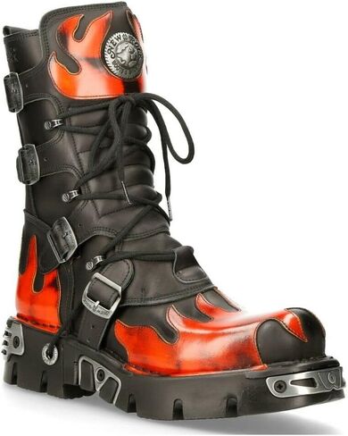 NEW ROCK Boots 591 Flame Metallic Leather Men's Goth Punk Biker Fashion in Kuwait