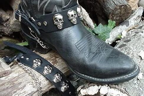 Biker Boots Boot Chains Black Topgrain Cowhide Leather with Cast Skulls in Saudi Arabia