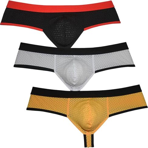 OROCOJUCO Mens Breath Holes Bikini Underwear Cheeky Boxer Briefs Extra Skimpy Brazilian Bikini Pouch Trunks in Kuwait