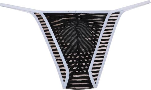 Jaxu Men's See Through Cheeky Briefs Underwear Sexy Stripe Mesh String Bikini Briefs in Kuwait