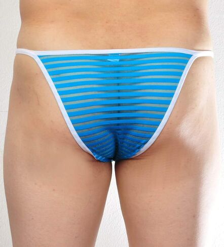 Jaxu Men's See Through Cheeky Briefs Underwear Sexy Stripe Mesh String Bikini Briefs in Kuwait