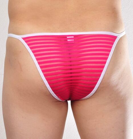 Jaxu Men's See Through Cheeky Briefs Underwear Sexy Stripe Mesh String Bikini Briefs in Kuwait