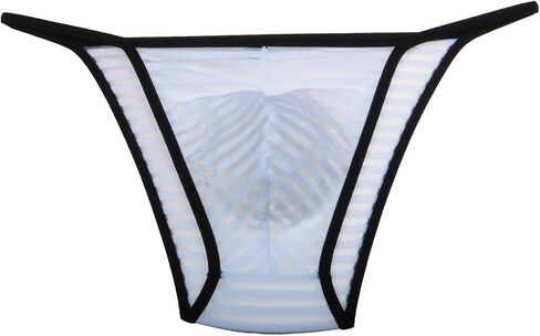 Jaxu Men's See Through Cheeky Briefs Underwear Sexy Stripe Mesh String Bikini Briefs in Kuwait