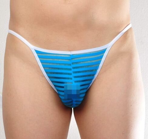 Jaxu Men's See Through Cheeky Briefs Underwear Sexy Stripe Mesh String Bikini Briefs in Kuwait