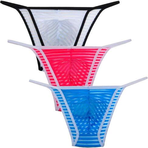 Jaxu Men's See Through Cheeky Briefs Underwear Sexy Stripe Mesh String Bikini Briefs in Kuwait