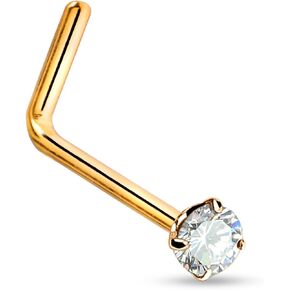 Forbidden Body Jewelry 20g Surgical Steel Gold Plated & Rose Gold Plated L-Shaped 2mm CZ Crystal Nose Studs in Saudi Arabia