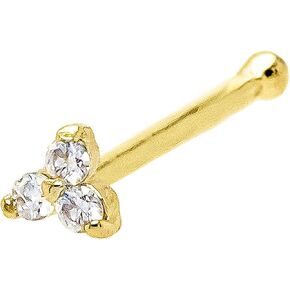3-Stone 0.015ctw Moissanite Nose Stud - 22G Solid 14Kt Gold Nose Screw/L-Shape/Nose Bone Stud Nose Ring - April Birthstone Nose Stud