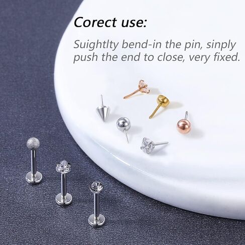 ZS 16G Push-in Lip Rings, Stainless Steel Pushin Forward Tragus Helix Earring, Threadless Labret Monroe Medusa Piercing Jewelry for Women Men in Saudi Arabia