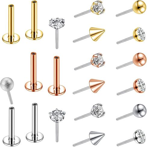 ZS 16G Push-in Lip Rings, Stainless Steel Pushin Forward Tragus Helix Earring, Threadless Labret Monroe Medusa Piercing Jewelry for Women Men in Saudi Arabia