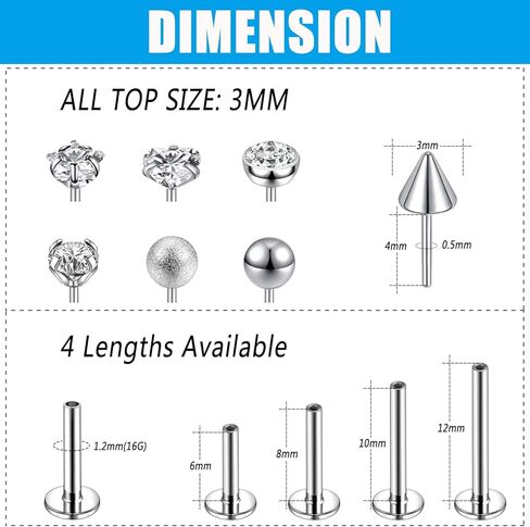 ZS 16G Push-in Lip Rings, Stainless Steel Pushin Forward Tragus Helix Earring, Threadless Labret Monroe Medusa Piercing Jewelry for Women Men in Saudi Arabia