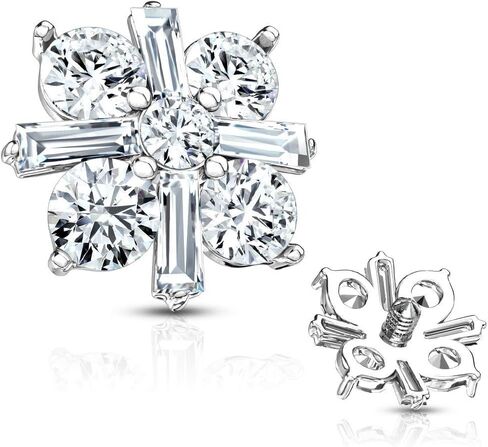 Covet Jewelry Princess Cut CZ Crossed CZ Square Internally Threaded Dermal Top in Saudi Arabia