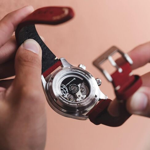 Spinnaker Bradner Men's Automatic 3 Hands Watch with Black Dial and Red Genuine Leather Strap - SP-5062-01 in Kuwait