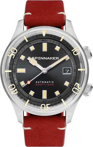 Spinnaker Bradner Men's Automatic 3 Hands Watch with Black Dial and Red Genuine Leather Strap - SP-5062-01 in Kuwait