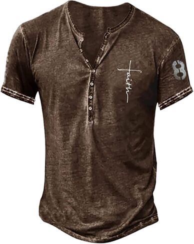 Men's Vintage Short Sleeve Henley Shirts Casual Button Down T-Shirts in Kuwait