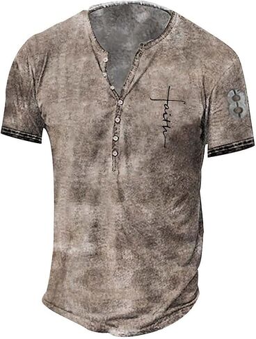 Men's Vintage Short Sleeve Henley Shirts Casual Button Down T-Shirts in Kuwait