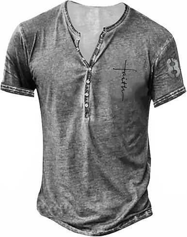 Men's Vintage Short Sleeve Henley Shirts Casual Button Down T-Shirts in Kuwait