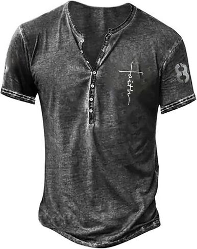 Men's Vintage Short Sleeve Henley Shirts Casual Button Down T-Shirts in Kuwait