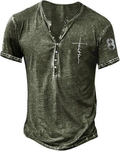 Men's Vintage Short Sleeve Henley Shirts Casual Button Down T-Shirts in Kuwait