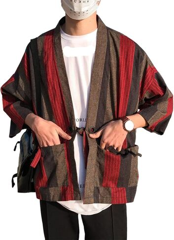 قمصان AITFINEISM الرجالية كيمونو خفيفة الوزن من القطن مفتوحة من الأمام in Kuwait