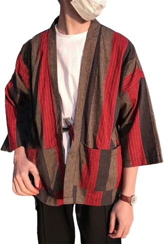قمصان AITFINEISM الرجالية كيمونو خفيفة الوزن من القطن مفتوحة من الأمام in Kuwait