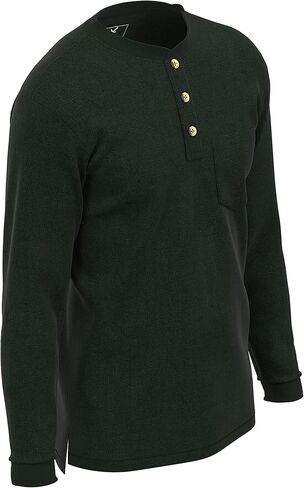 Maks Spill and Stain Resistance Loose Fit Heavyweight Rib Knit Cotton Long Sleeve Pocket Henley T-Shirts in Kuwait